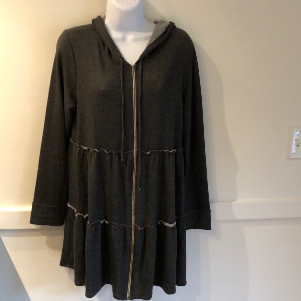 Zippered cover up with hood.